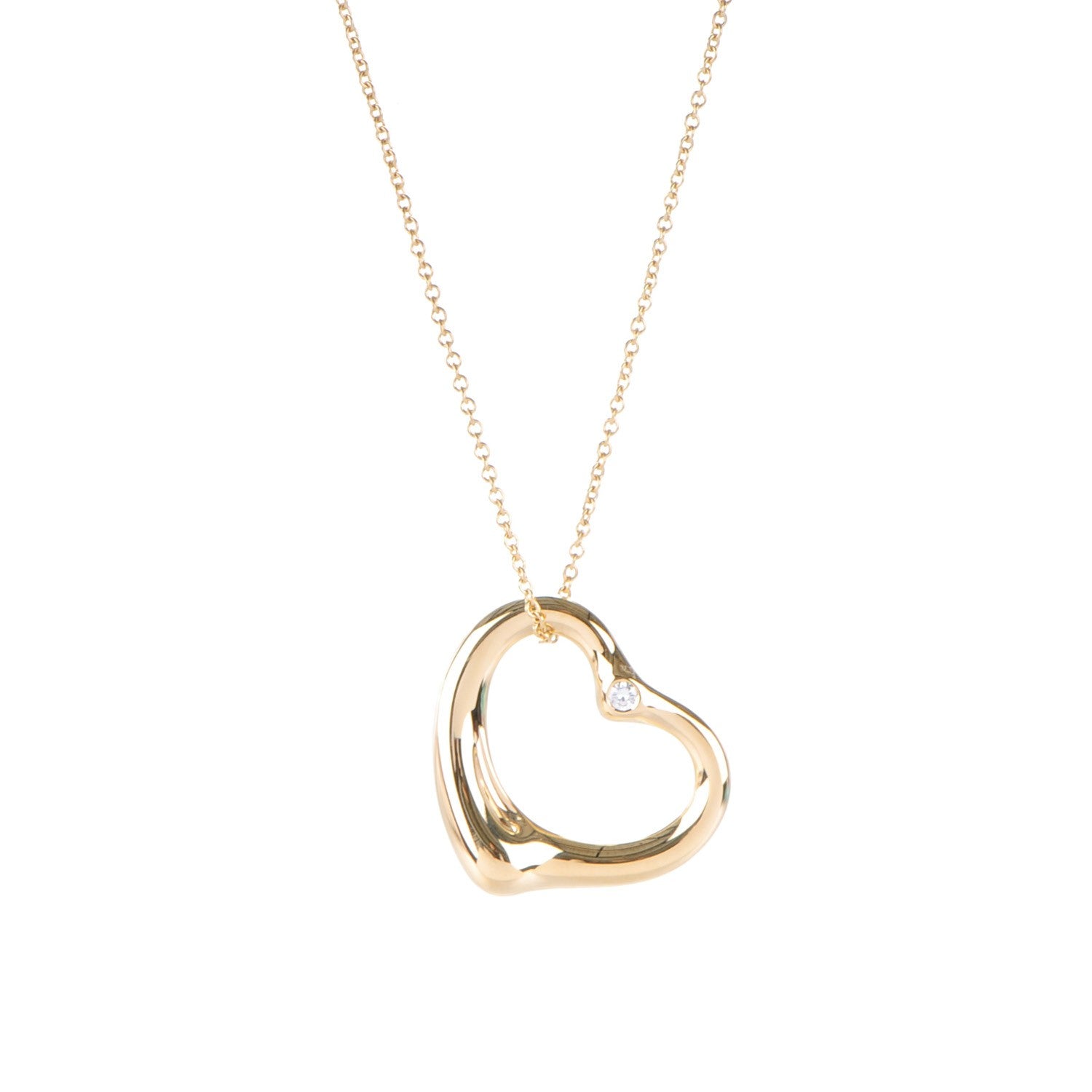 Tiffany 18K Yellow Gold Diamond Large Elsa Peretti Open Heart Pendant Necklace 3 of 8