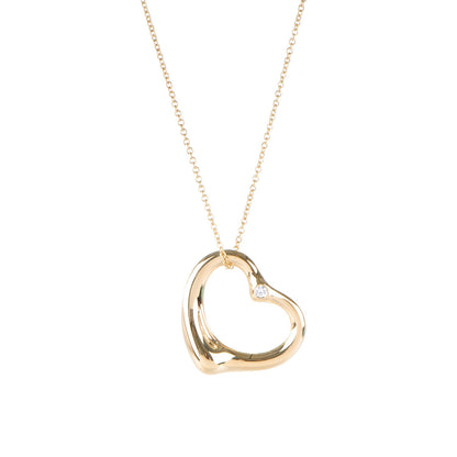 Tiffany 18K Yellow Gold Diamond Large Elsa Peretti Open Heart Pendant Necklace 3 of 8