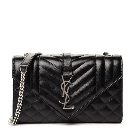 Saint Laurent Grain De Poudre Textured Mixed Matelasse Triquilt Small Monogram Satchel Black 1 of 10