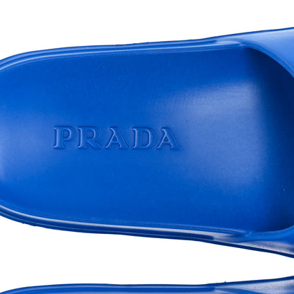 Prada EVA Rubber Triangle Logo Embossed Womens Lug Sole 20mm Slide Sandals 37 Azzurro 8 of 9