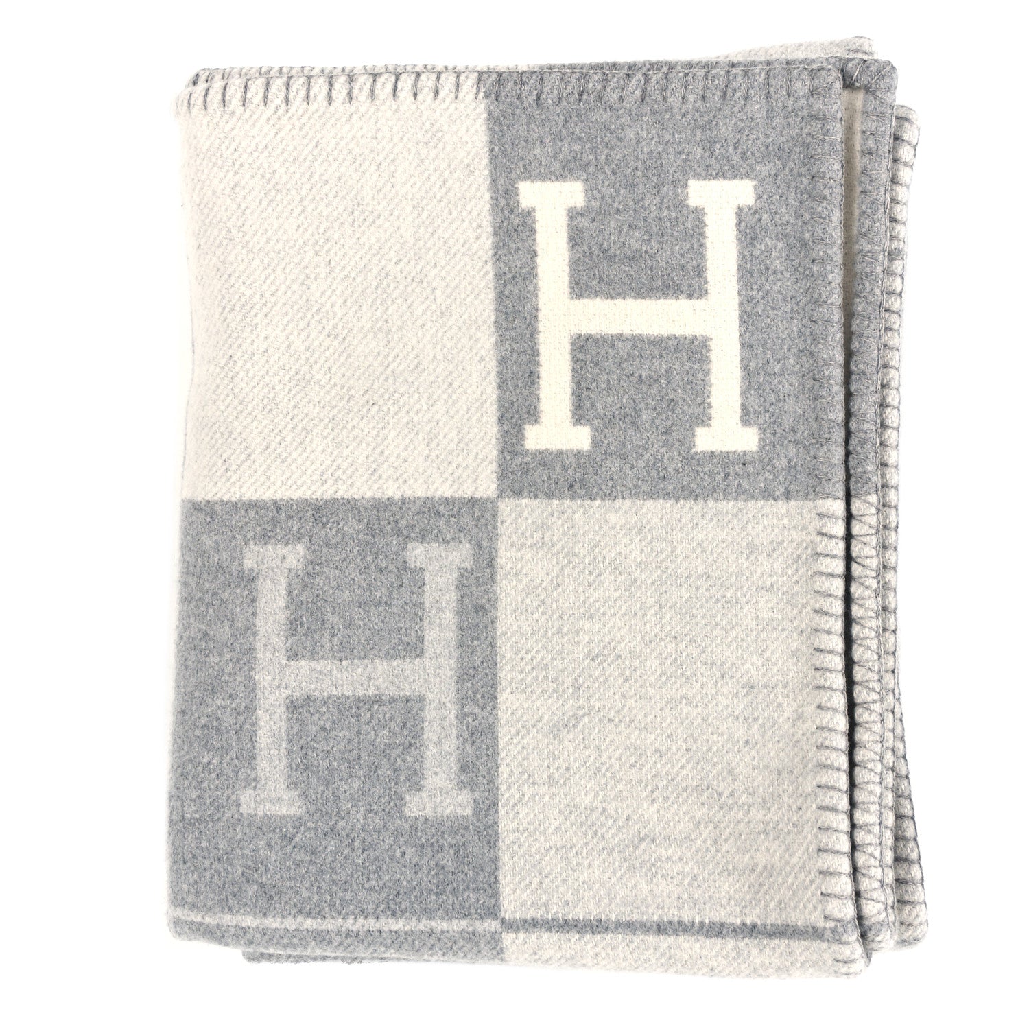 Hermes Wool Cashmere Avalon III Blanket Ecru Gris Clair 1 of 3