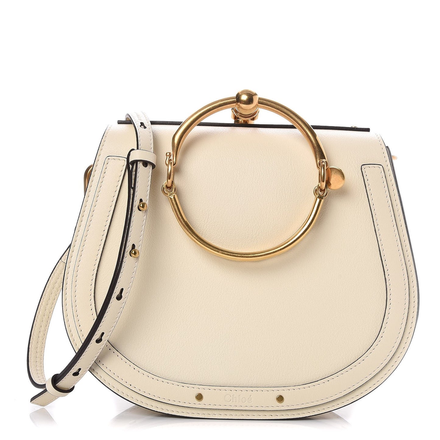 Calfskin Suede Medium Nile Bracelet Bag Off White
