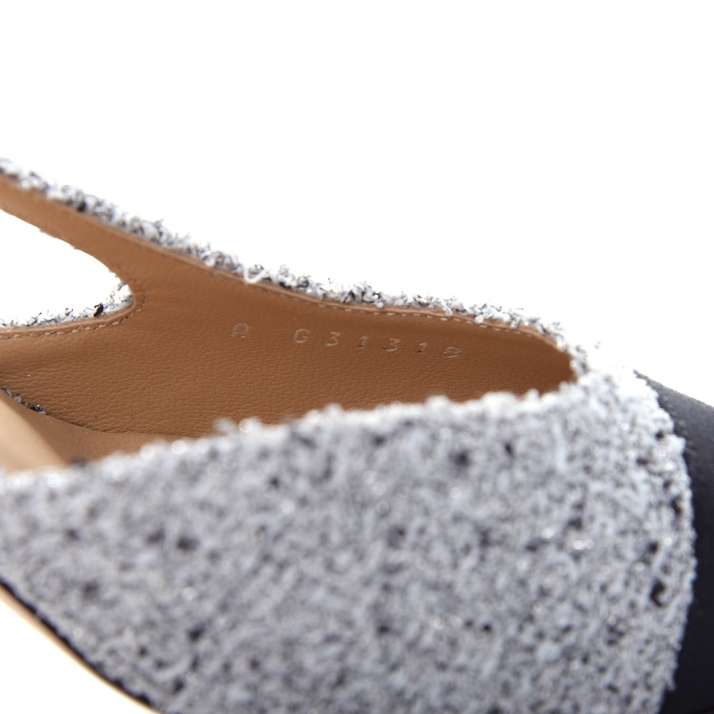 Tweed Grosgrain Cap Toe CC Slingback Pumps 37.5 Grey Silver Black