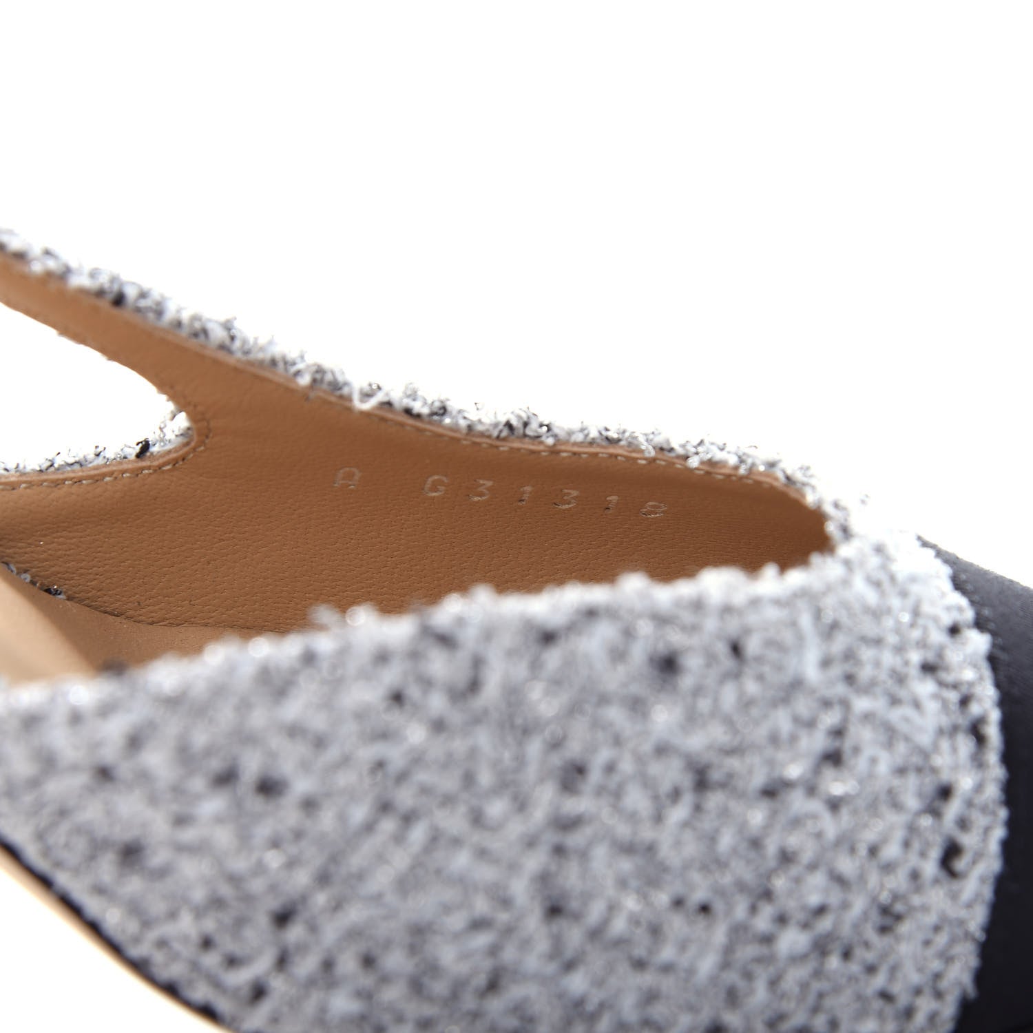 Chanel Tweed Grosgrain Cap Toe CC Slingback Pumps 37.5 Grey Silver Black 10 of 12