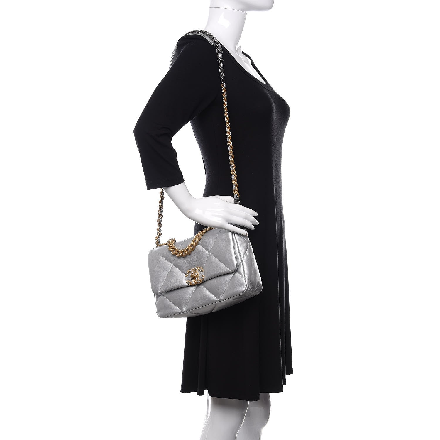 Chanel Metallic Goatskin Quilted Medium 19 Flap Silver 2 of 11