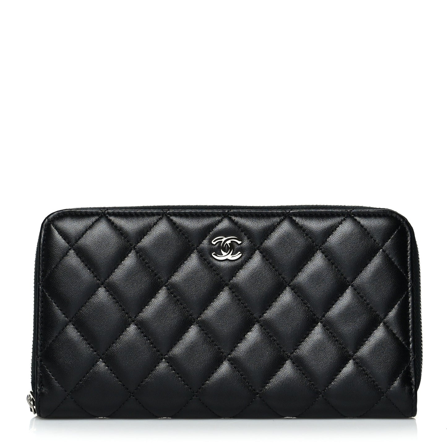 Lambskin Quilted Large Gusset Zip Around Wallet Black