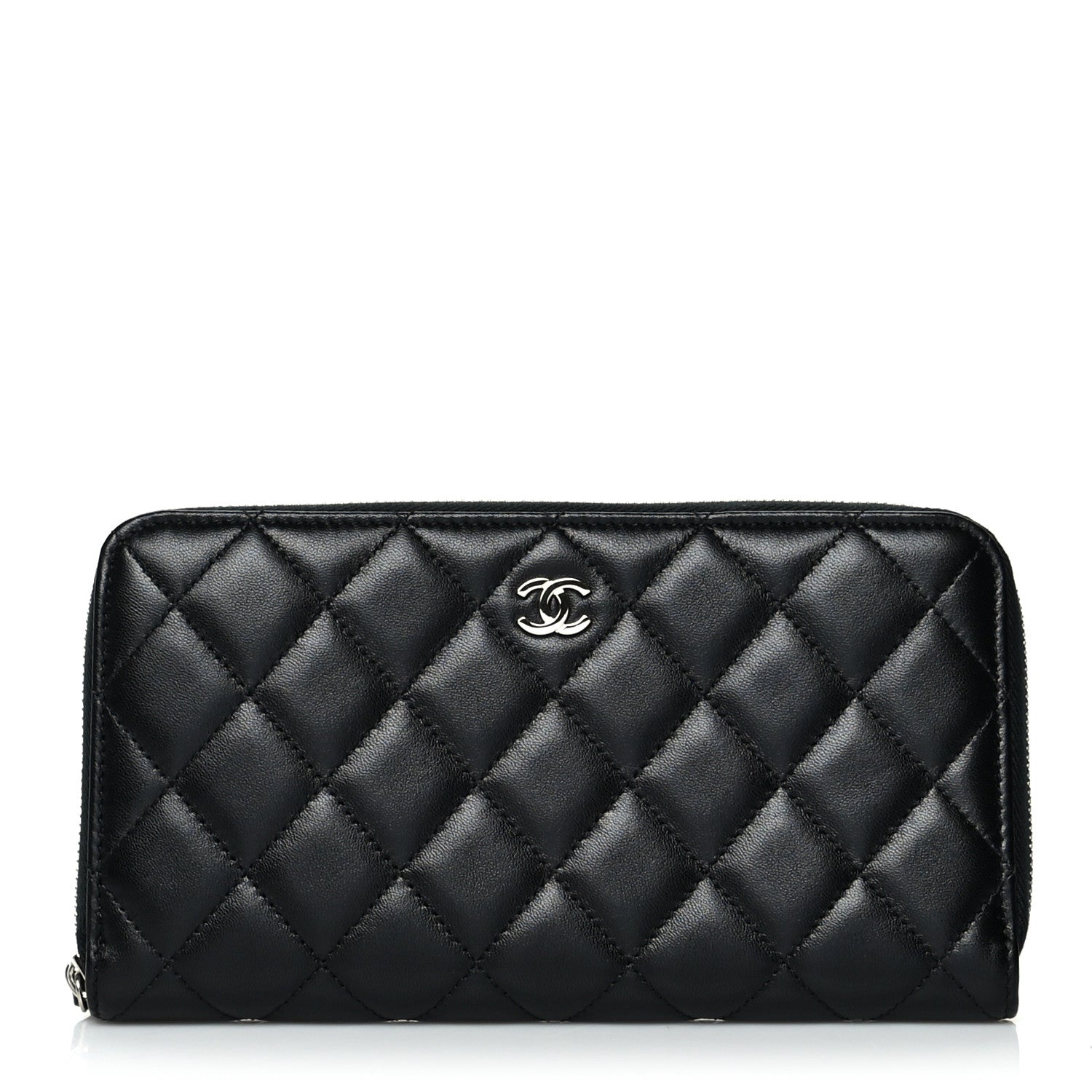 Chanel Lambskin Quilted Large Gusset Zip Around Wallet Black 1 of 10
