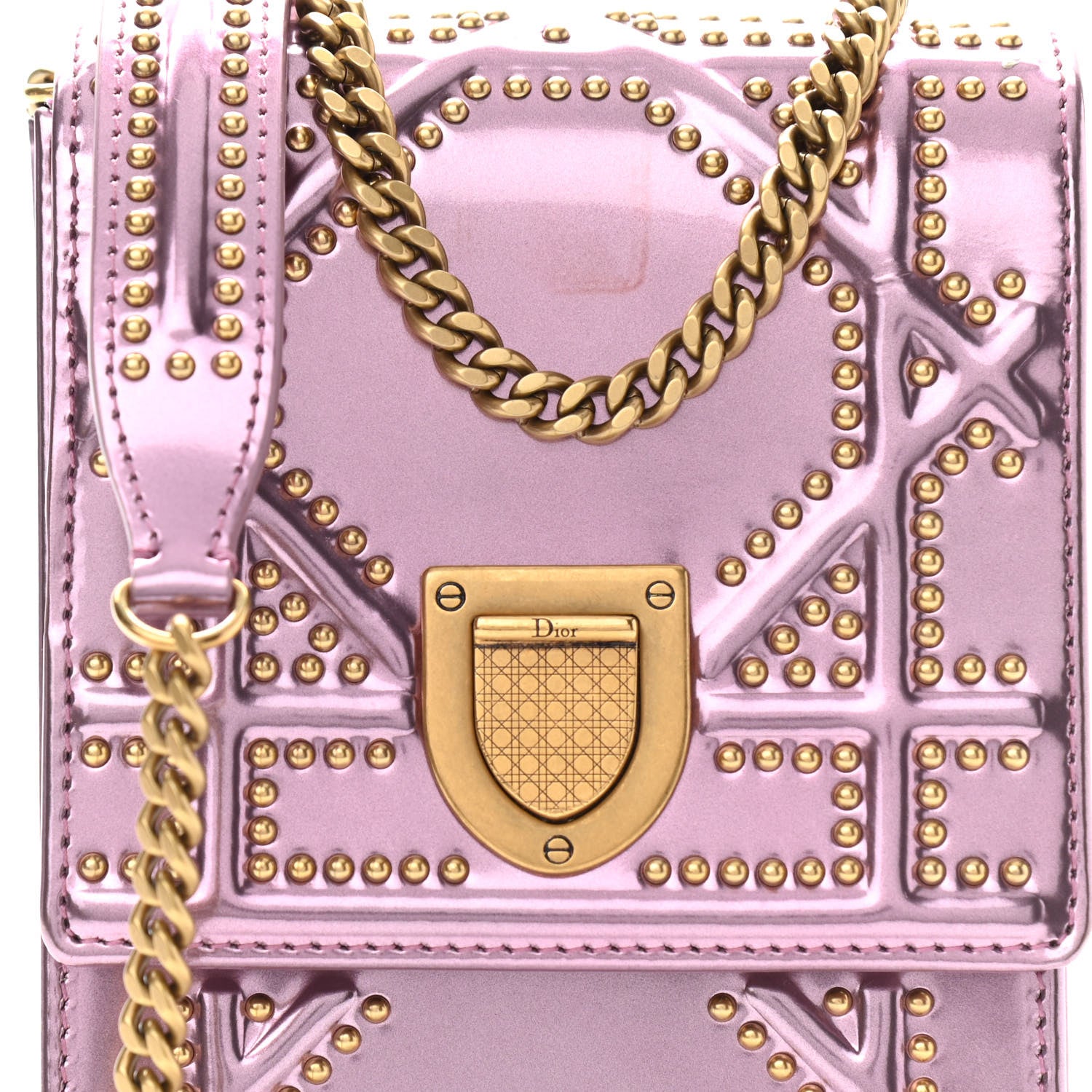 Christian Dior Metallic Calfskin Studded Vertical Diorama Pink 8 of 14