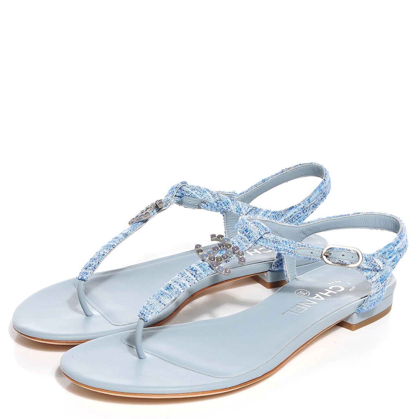 Fantasy Tweed CC Flat Sandals 37.5 Light Blue