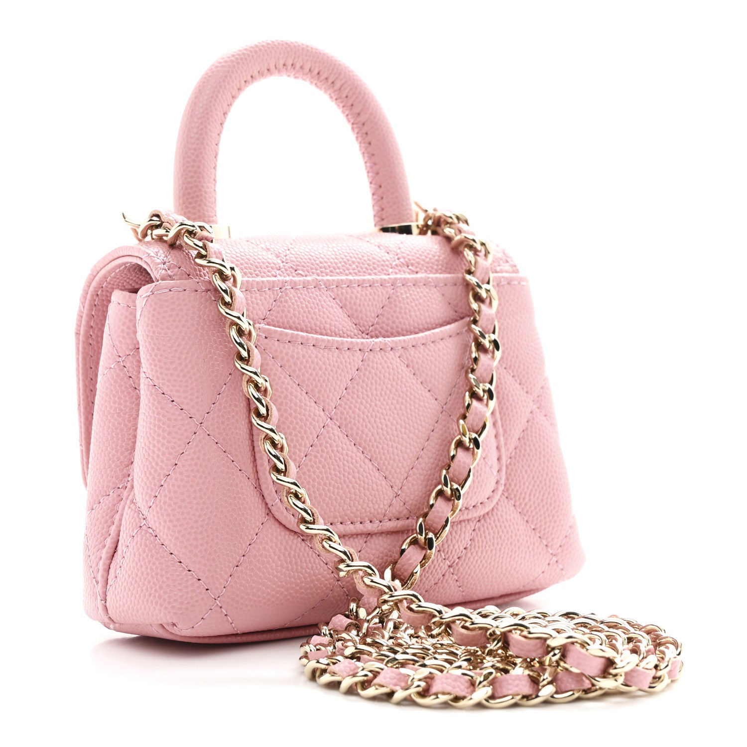 Chanel Caviar Quilted Nano Coco Handle Clutch With Chain Pink 3 of 10