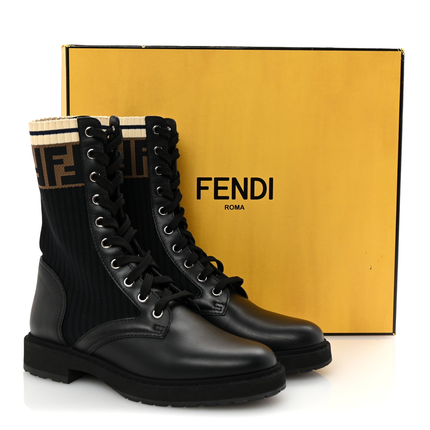 Fendi Calfskin Stretch Fabric Rockoko Biker Boots 37 Tobacco Black Marino 9 of 9