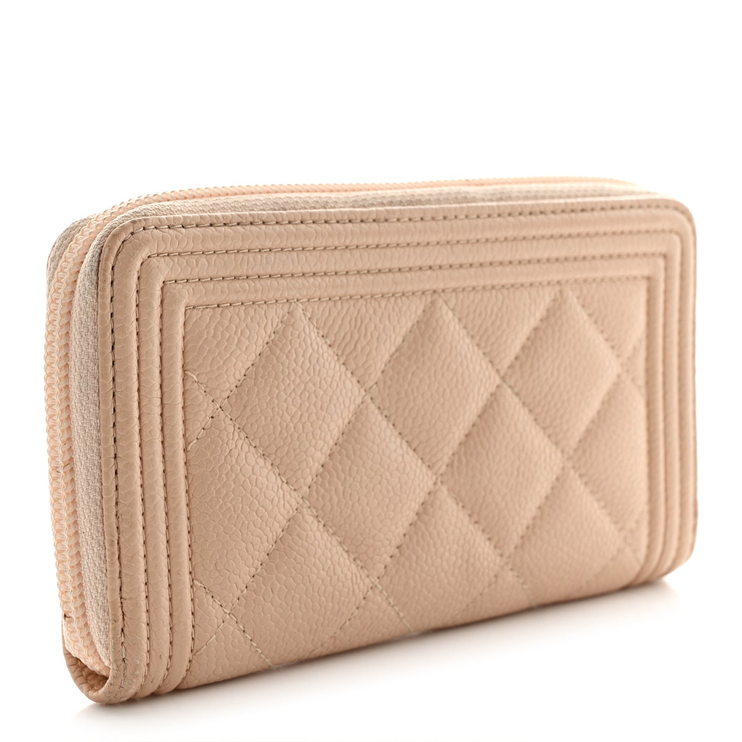 Caviar Quilted Small Boy Zip Around Wallet Beige
