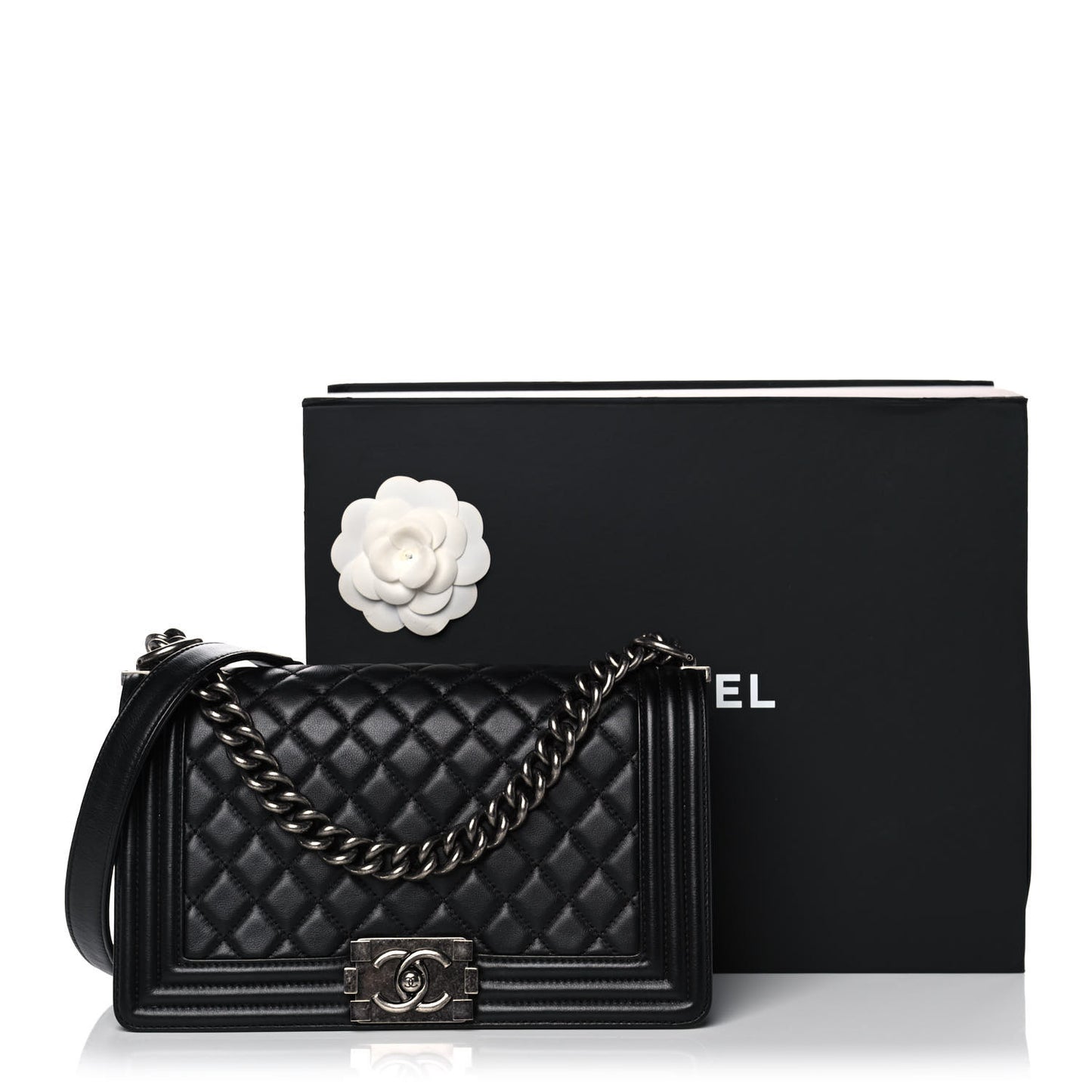 Calfskin Quilted Medium Boy Flap Black