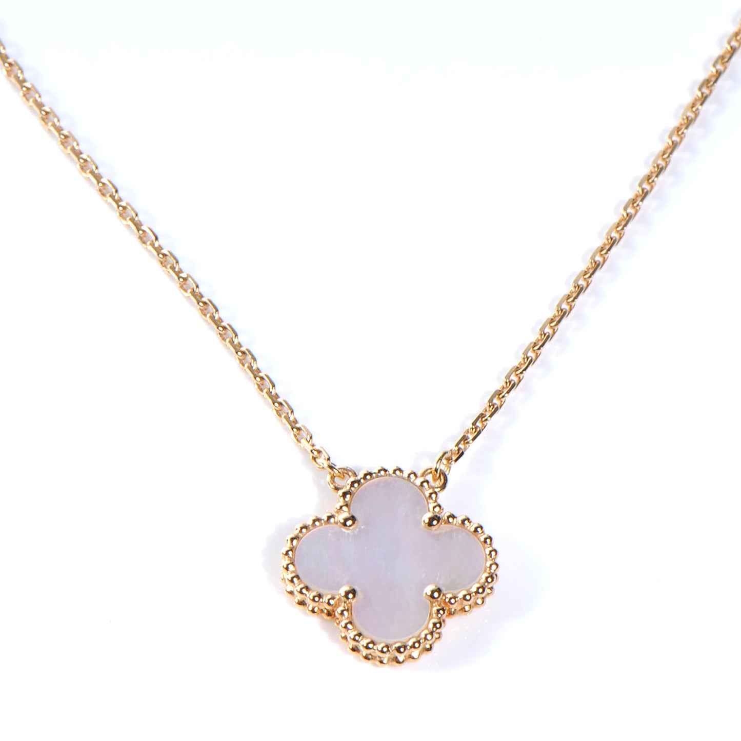 18K Yellow Gold Mother of Pearl Vintage Alhambra Pendant Necklace