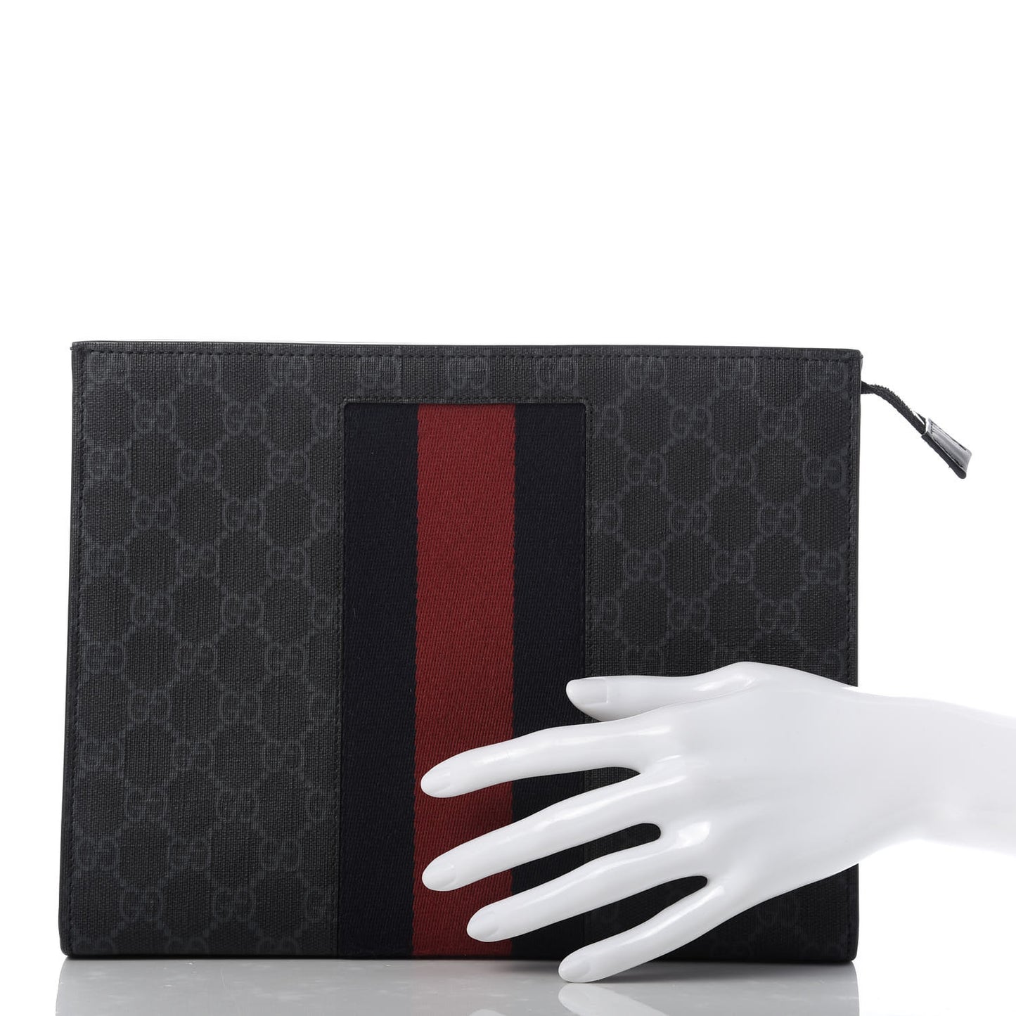 GG Supreme Monogram Selleria Calfskin Web New Web Cosmetic Case Black