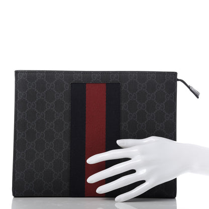 Gucci GG Supreme Monogram Selleria Calfskin Web New Web Cosmetic Case Black 2 of 9