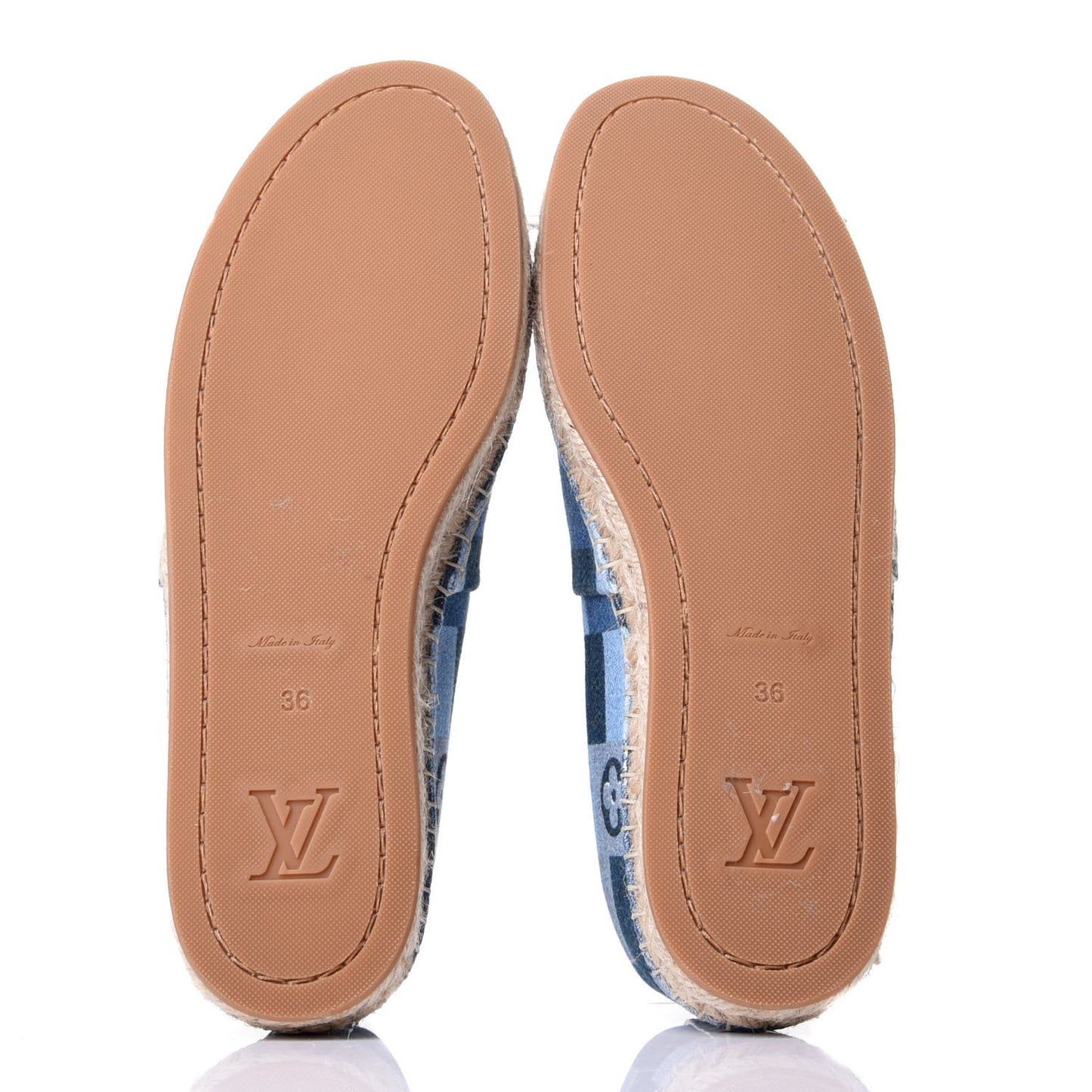 Denim Damier Monogram Patchwork Espadrille Flats 36 Blue