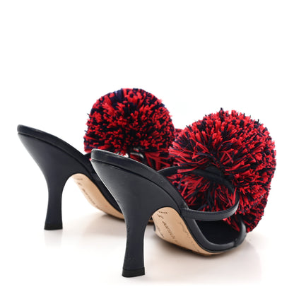 Bottega Veneta Calfskin Pom Slide Sandals 36 Navy Red 5 of 9