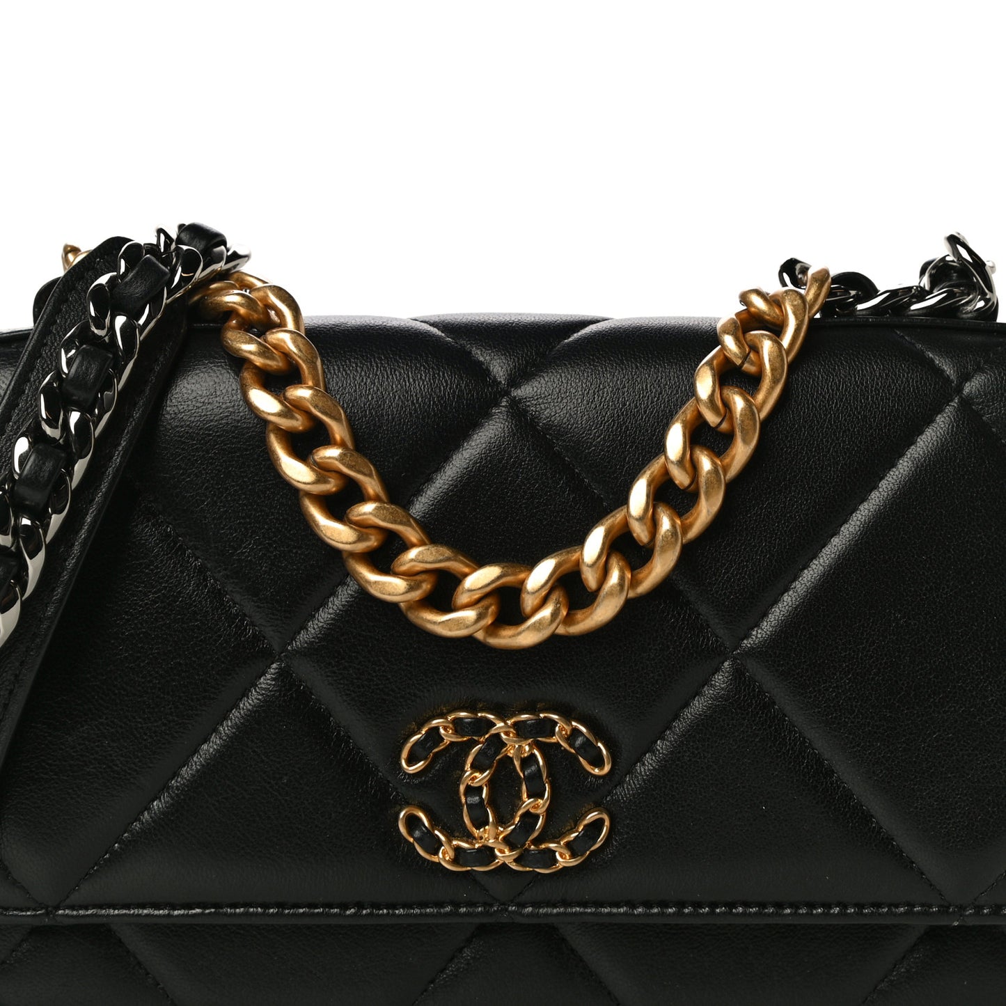 Lambskin Quilted Chanel 19 Wallet On Chain WOC Black