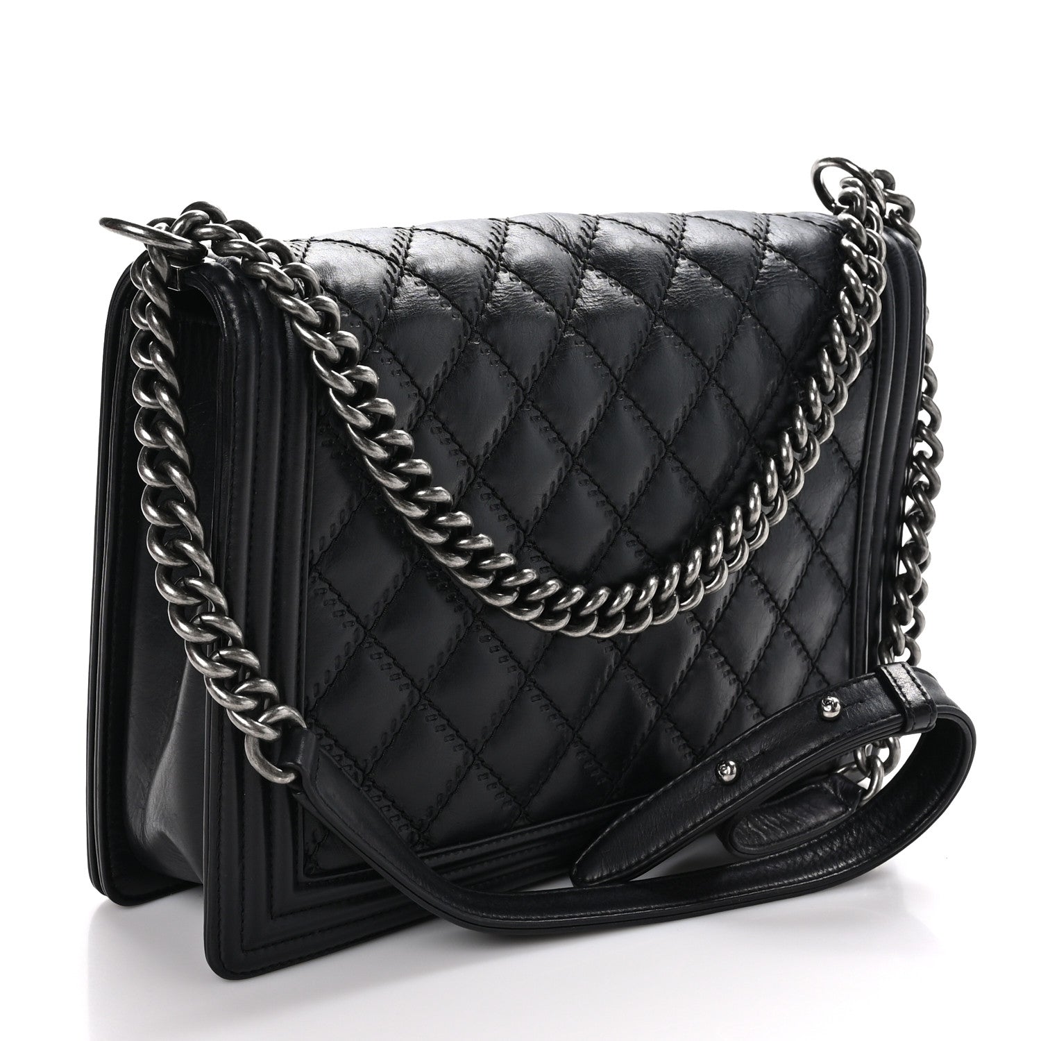 Chanel Calfskin Embossed Stitch Large Boy Flap Black 3 of 12