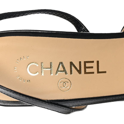 Chanel Goatskin Grosgrain Cap Toe CC Slingback Sandals 39.5 Black 7 of 9