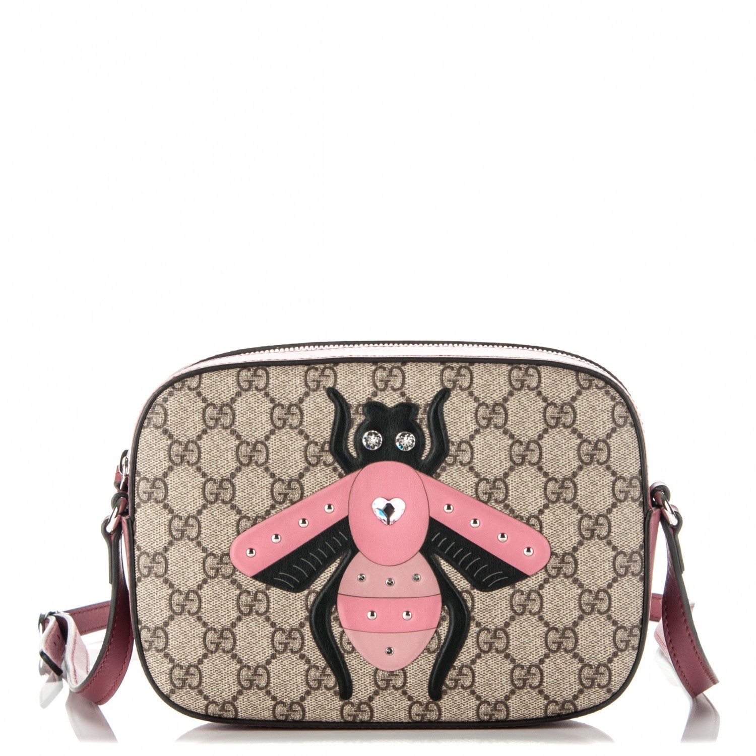 Gucci GG Supreme Monogram Calfskin Be0e Embellished Small Shoulder Bag Beige New Rosette 1 of 7