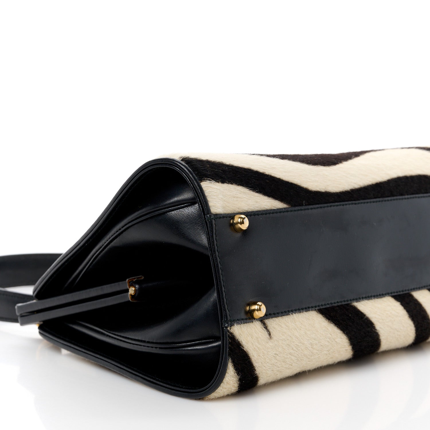 Gucci Calf Hair Top Handle Frame Bag Black White 10 of 13
