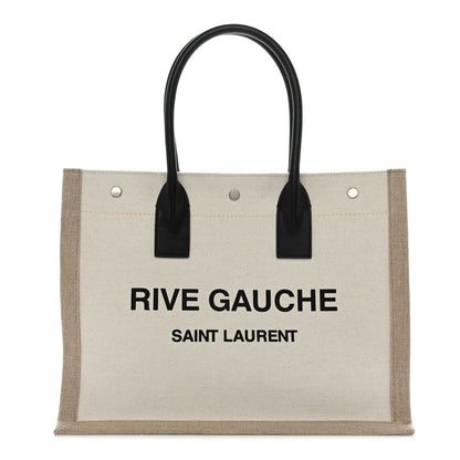 Saint Laurent Linen Calfskin Small Rive Gauche Tote Optic White 1 of 11