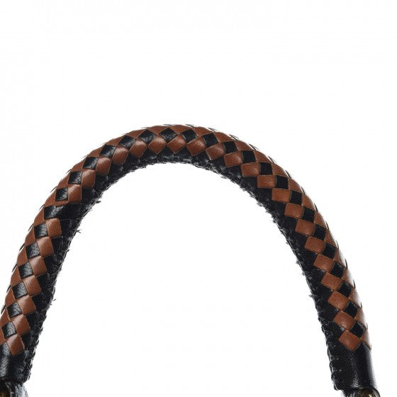 Goatskin Woven Top Handle Satchel Black Tan