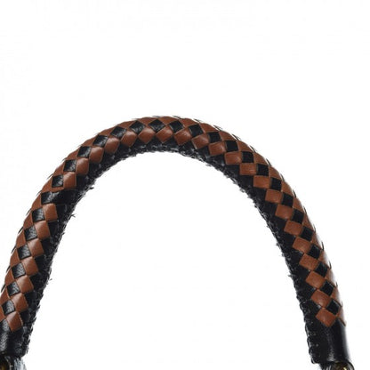 Prada Goatskin Woven Top Handle Satchel Black Tan 17 of 20