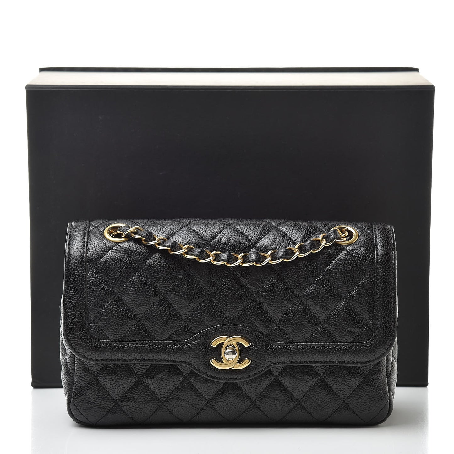 Crumpled Grained Calfskin Small Flap Black