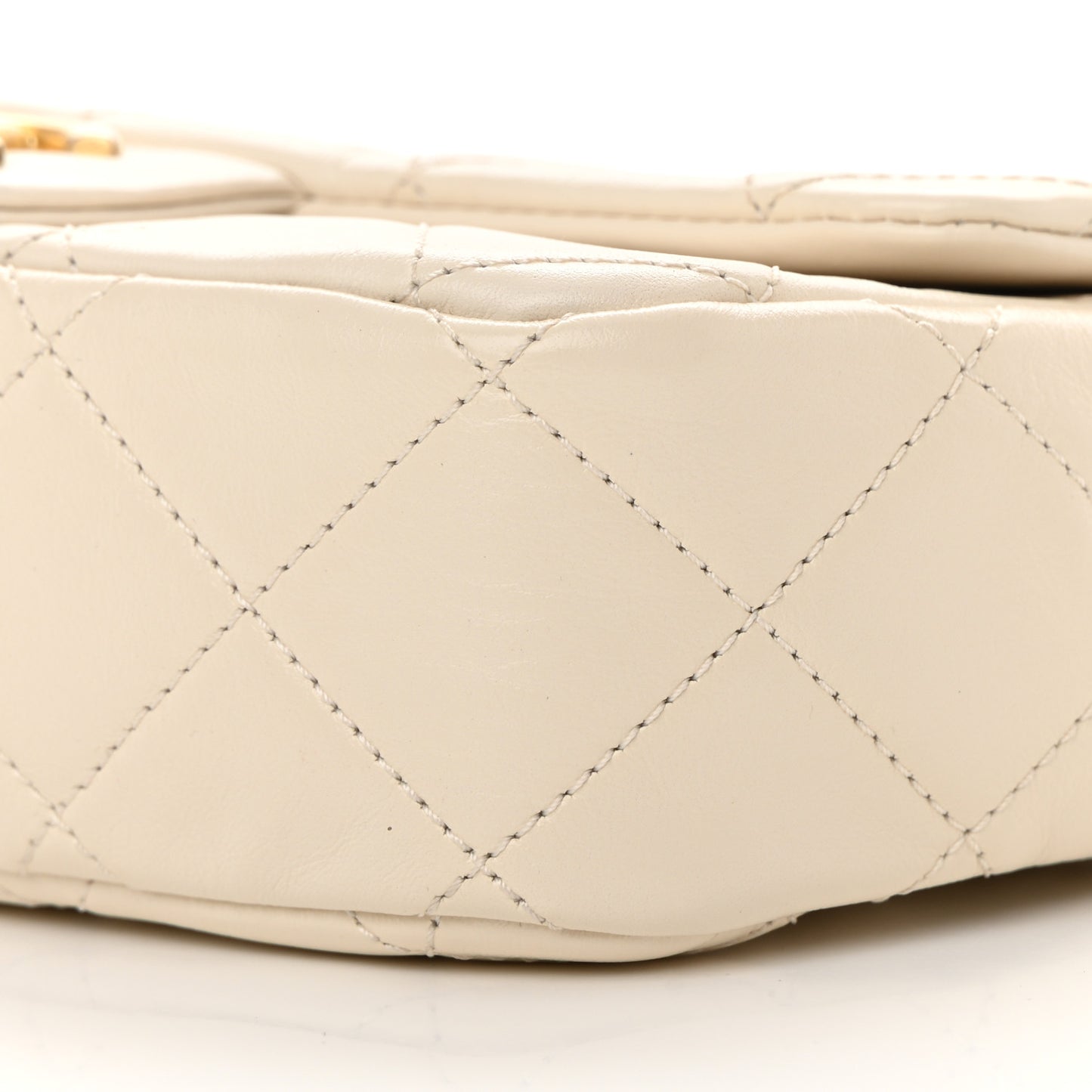 Calfskin Quilted Mini Crystal Pearls Rectangular Flap White