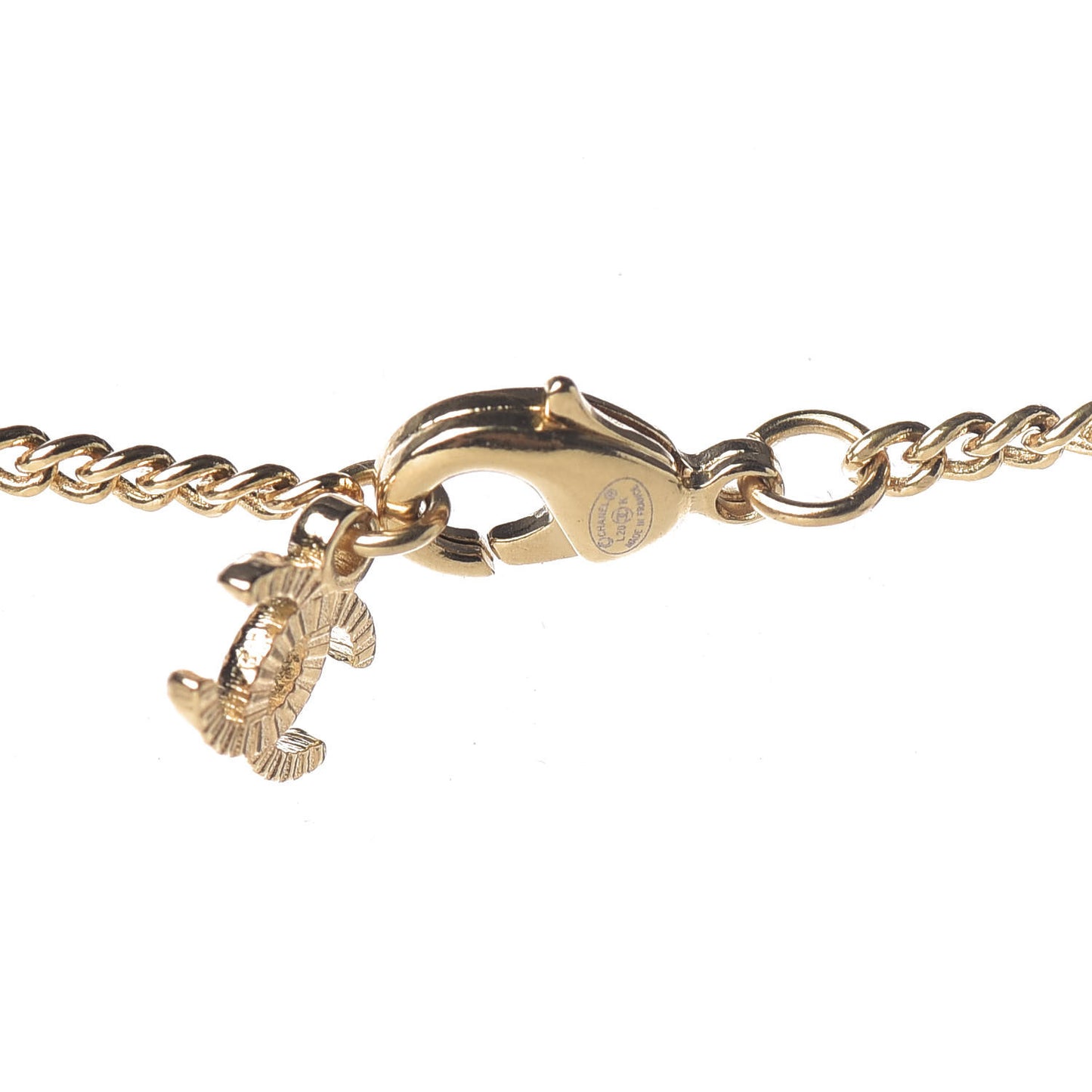 Pearl Crystal Twisted CC Drop Necklace Gold