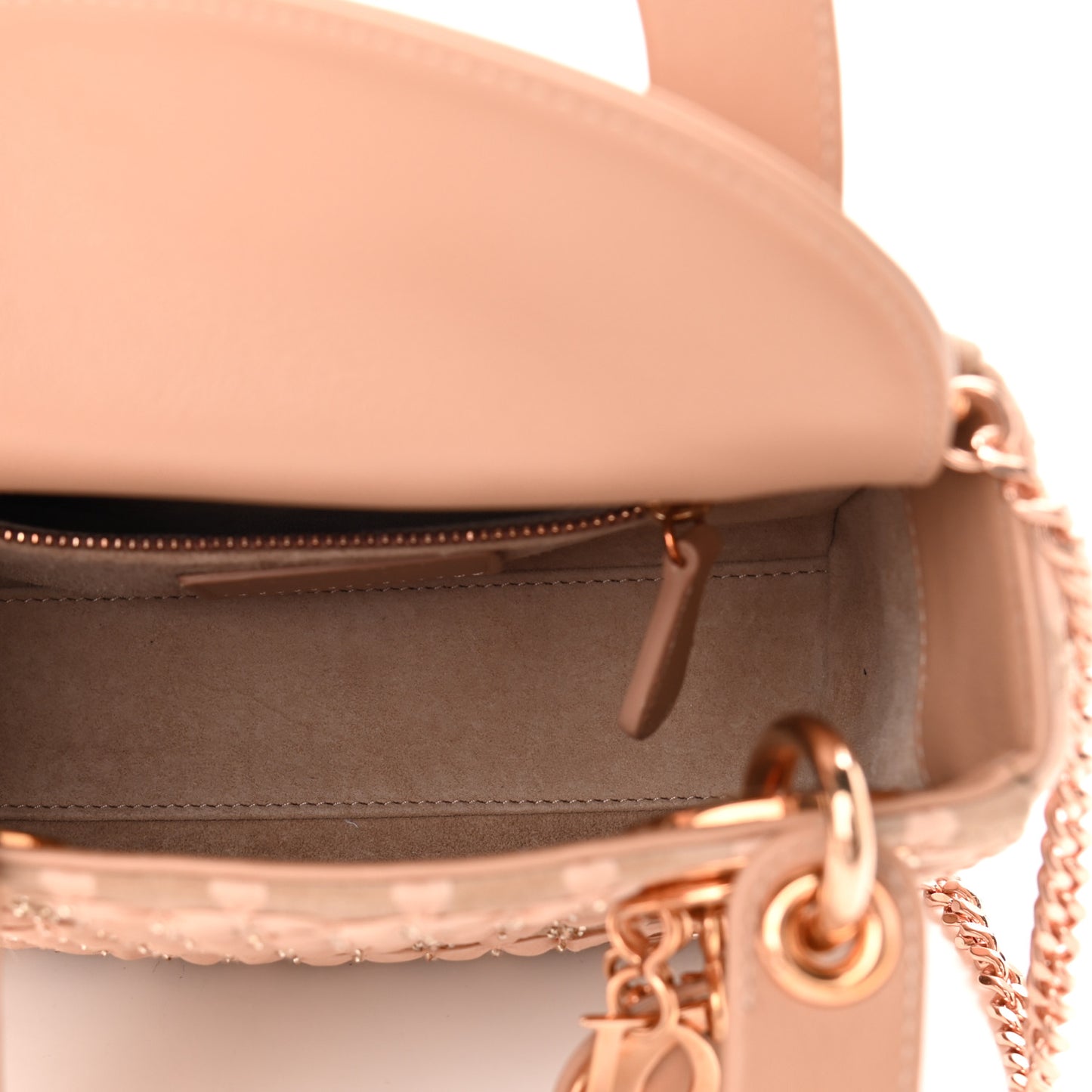 Suede Beaded Ribbon Mini Lady Dior Beige