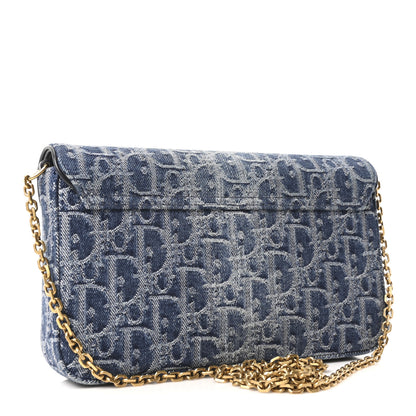 Christian Dior Oblique Denim Saddle Chain Long Wallet Blue 3 of 9