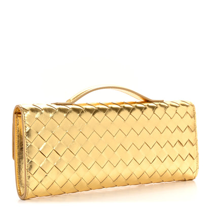 Bottega Veneta Metallic Lambskin Intrecciato Long Andiamo Top Handle Clutch Gold 3 of 12