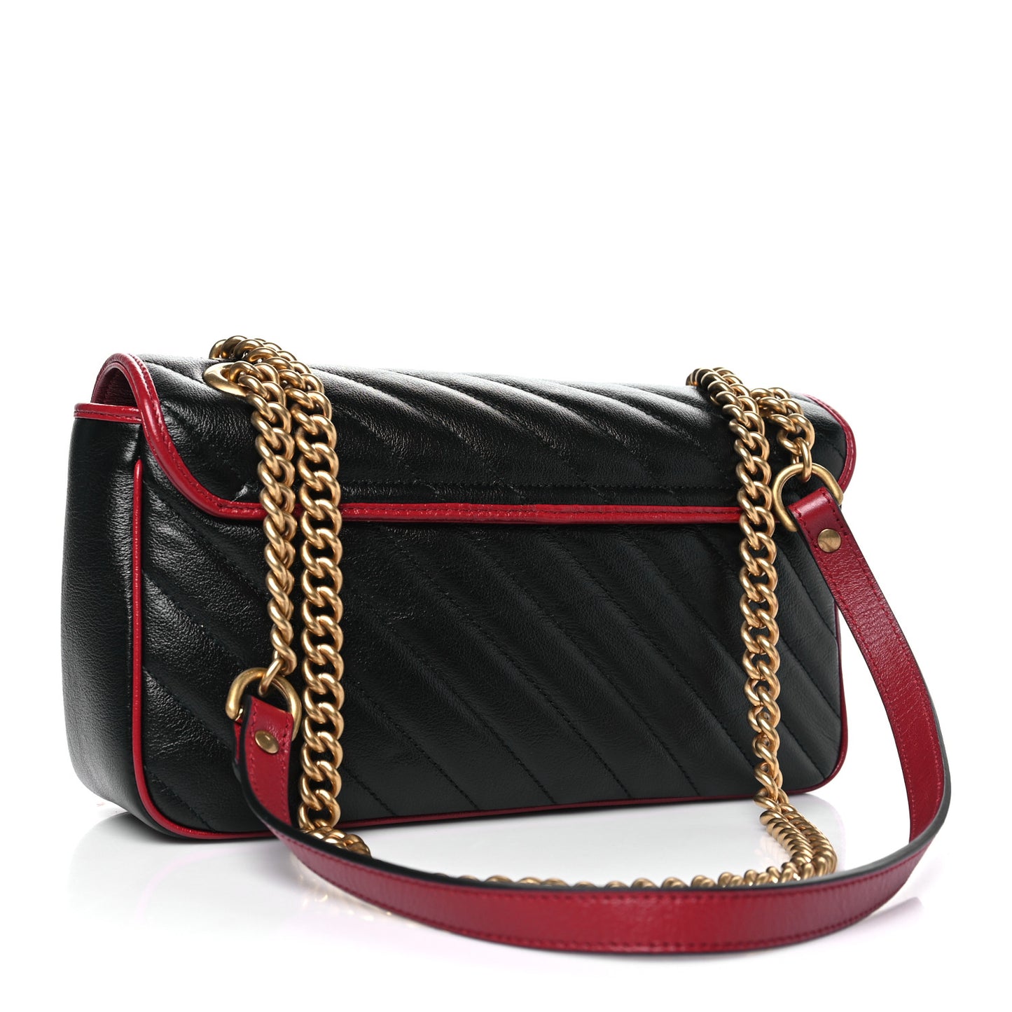 Vintage Effect Calfskin Matelasse Diagonal Small Torchon GG Marmont Shoulder Bag Black Romantic Cherry