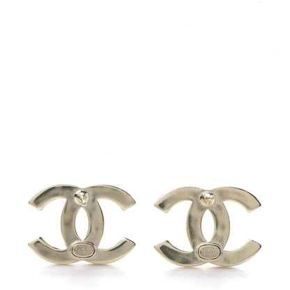 Chanel Crystal Metal CC Paris Button Stud Earrings Gold 3 of 5