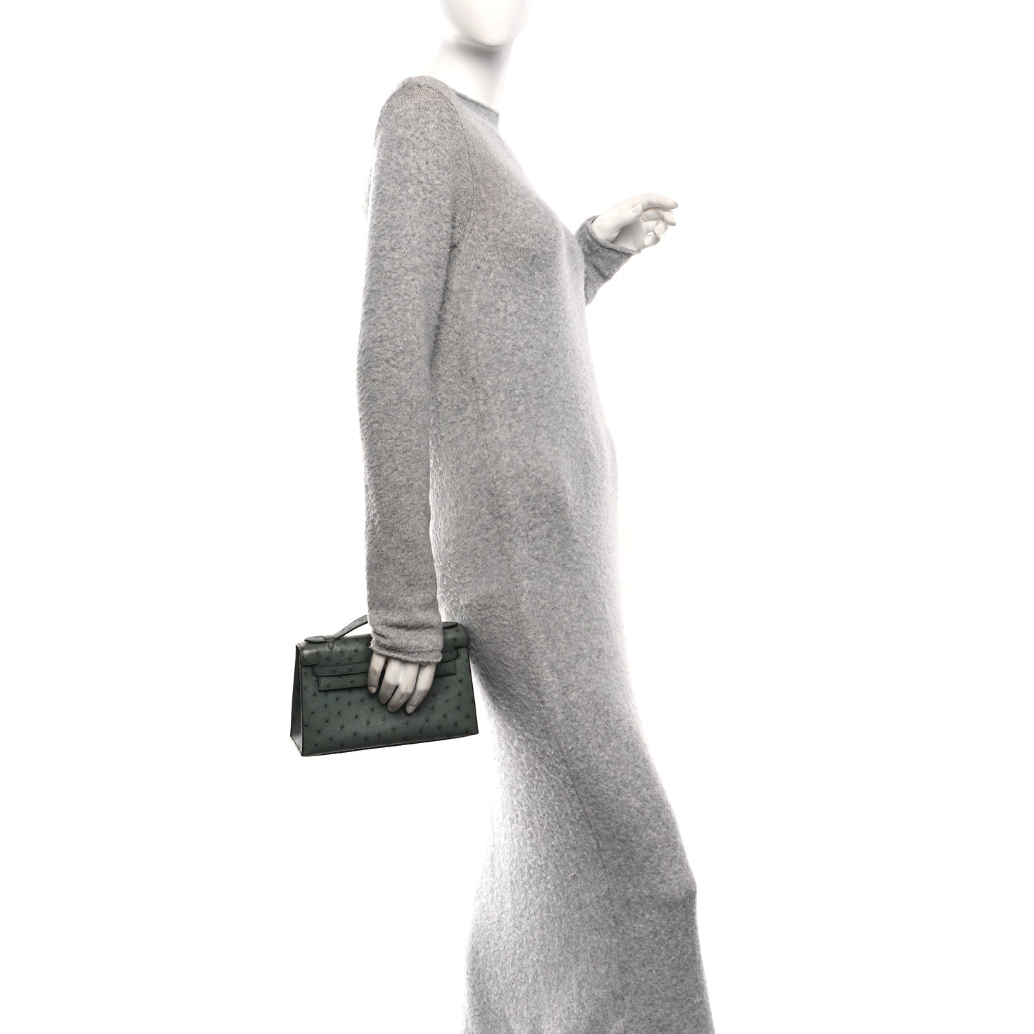 Hermes Ostrich Kelly Pochette Vert Amande 2 of 11