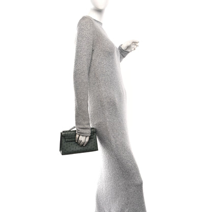 Hermes Ostrich Kelly Pochette Vert Amande 2 of 11