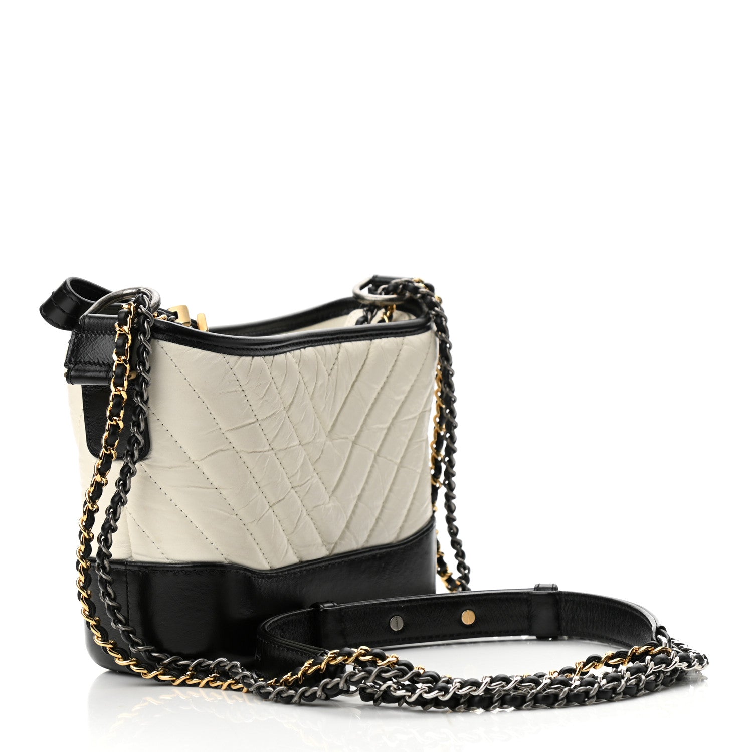 Chanel Aged Calfskin Chevron Quilted Small Gabrielle Hobo Black White 2 of 10