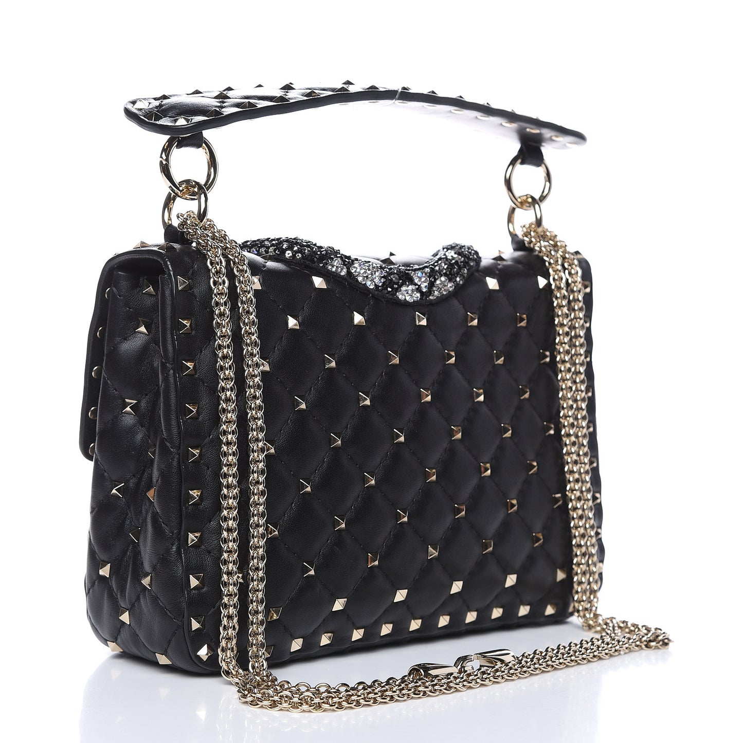 Lambskin Sequin Snake Medium Rockstud Spike Shoulder Bag Black