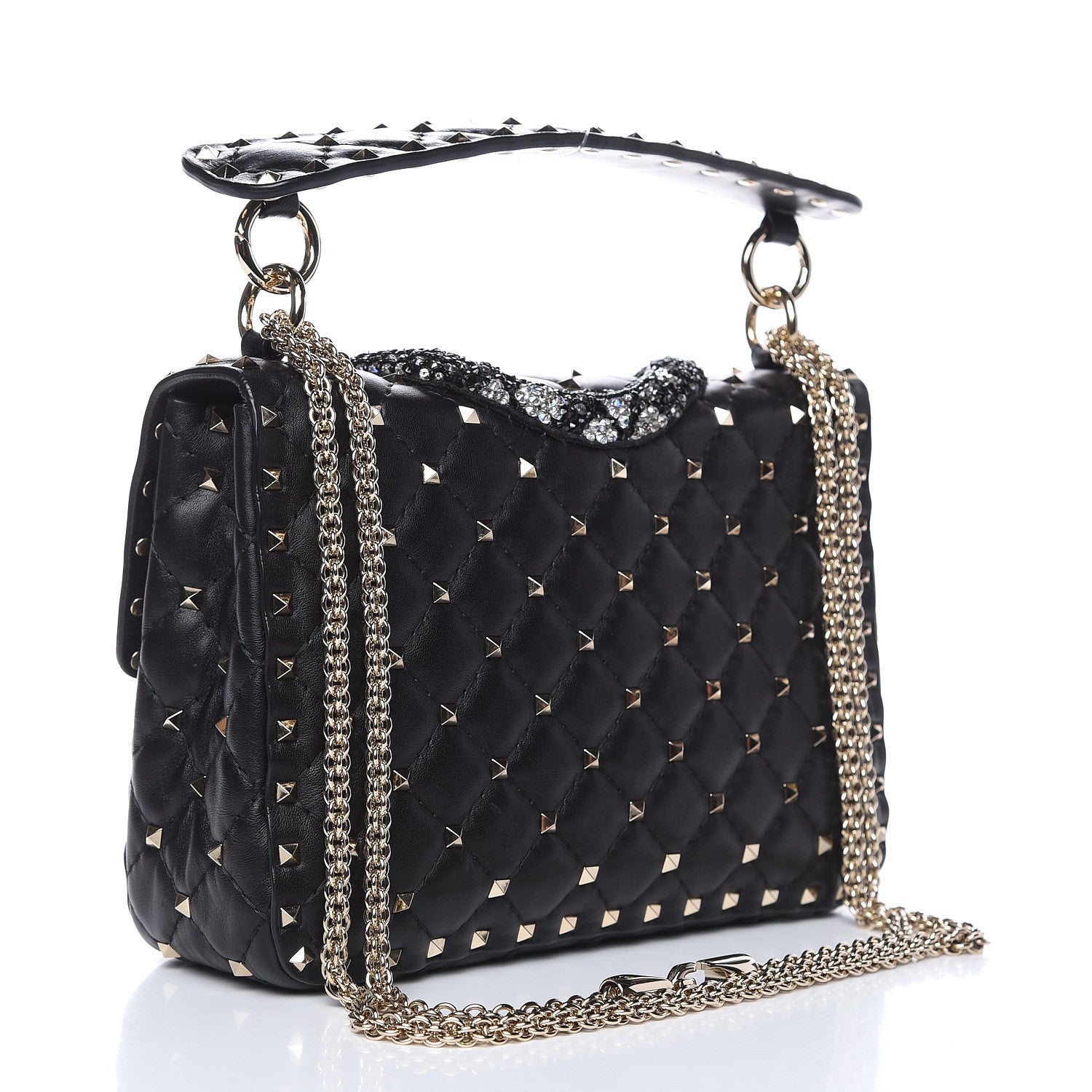 Valentino Garavani Lambskin Sequin Snake Medium Rockstud Spike Shoulder Bag Black 3 of 14