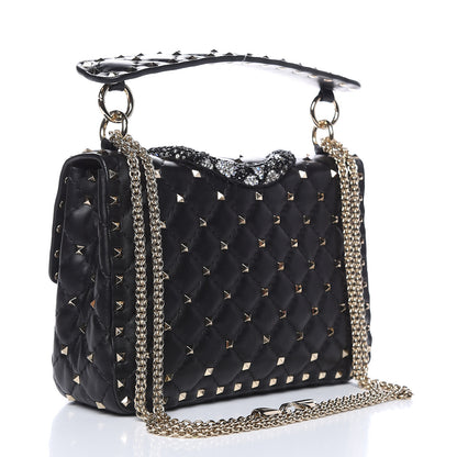 Valentino Garavani Lambskin Sequin Snake Medium Rockstud Spike Shoulder Bag Black 3 of 14