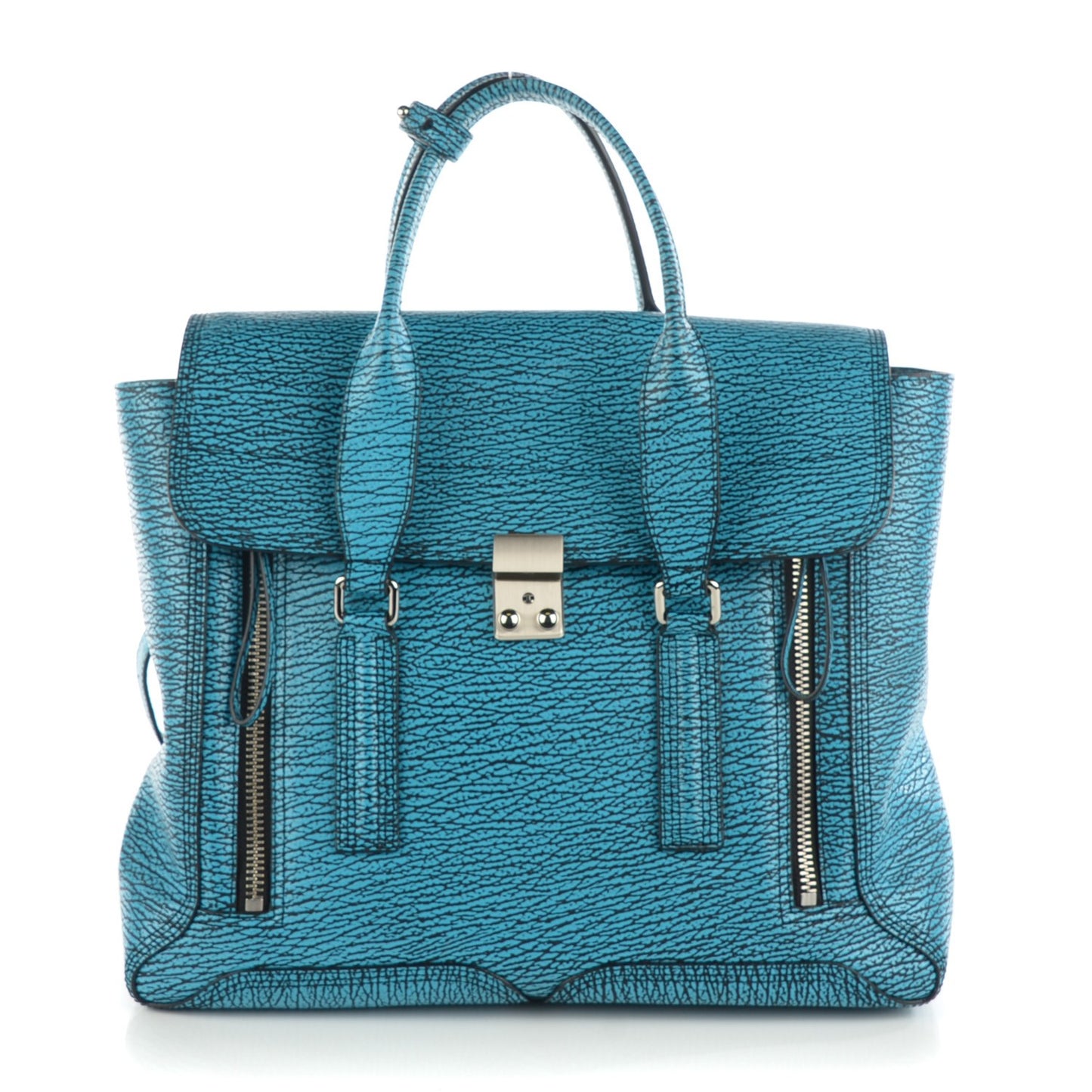 3.1 Textured Calfskin Large Pashli Satchel Turquoise Black