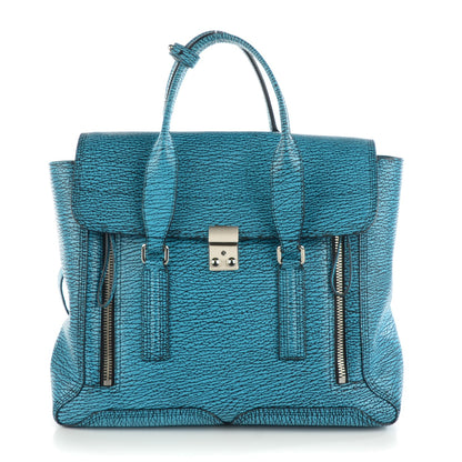 3.1 Phillip Lim 3.1 Textured Calfskin Large Pashli Satchel Turquoise Black 1 of 8