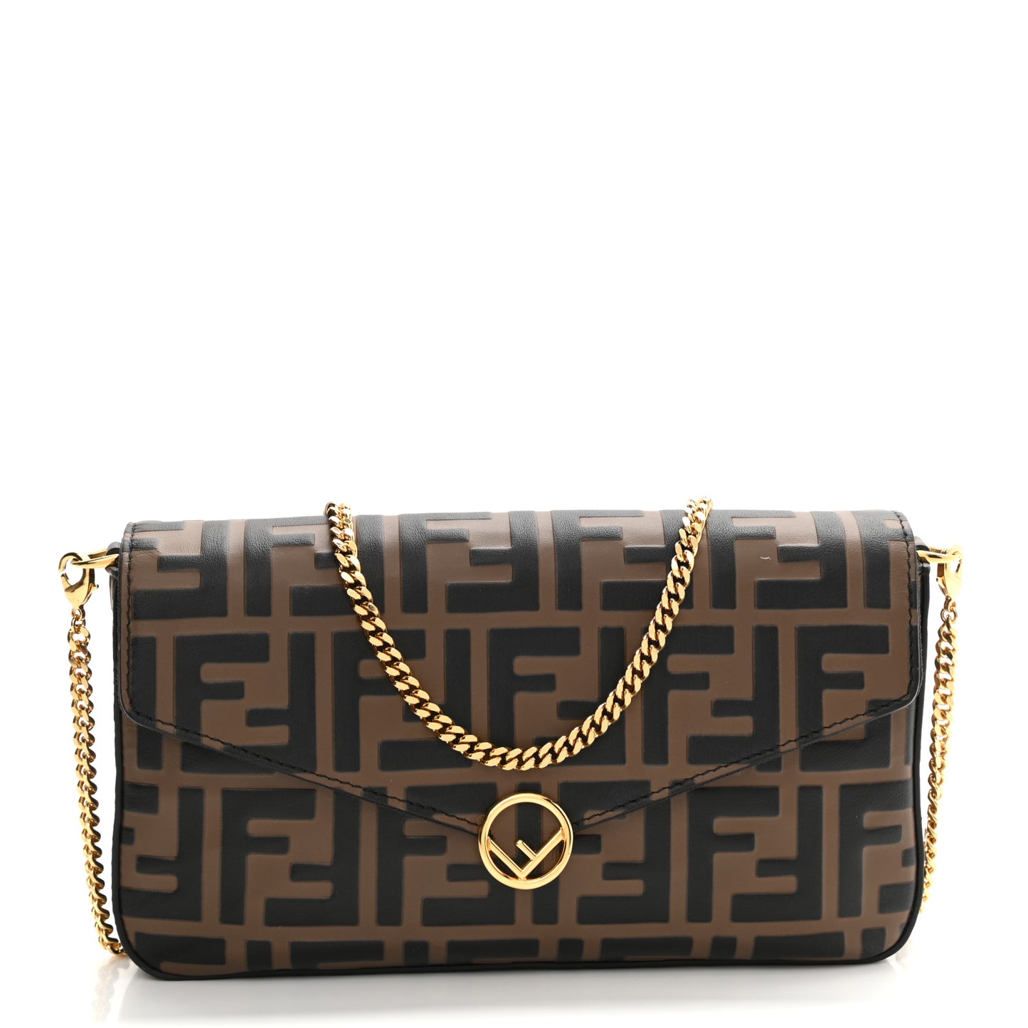 Vitello Soft F is Fendi Bi-Color FF 1974 Embossed Envelope Wallet On Chain with Pouches Maya Black