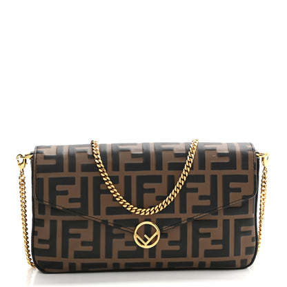 Fendi Vitello Soft F is Fendi Bi-Color FF 1974 Embossed Envelope Wallet On Chain with Pouches Maya Black 3 of 10