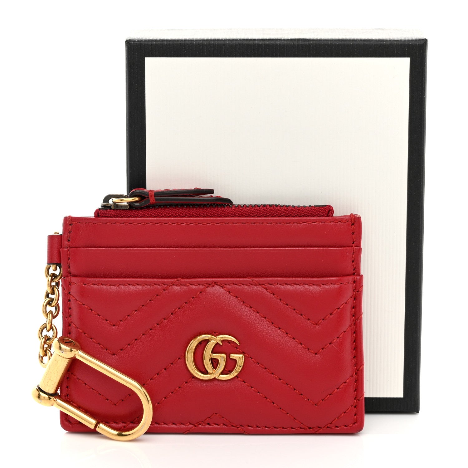 Gucci Calfskin Matelasse GG Marmont Key Case Card Holder Hibiscus Red 7 of 7