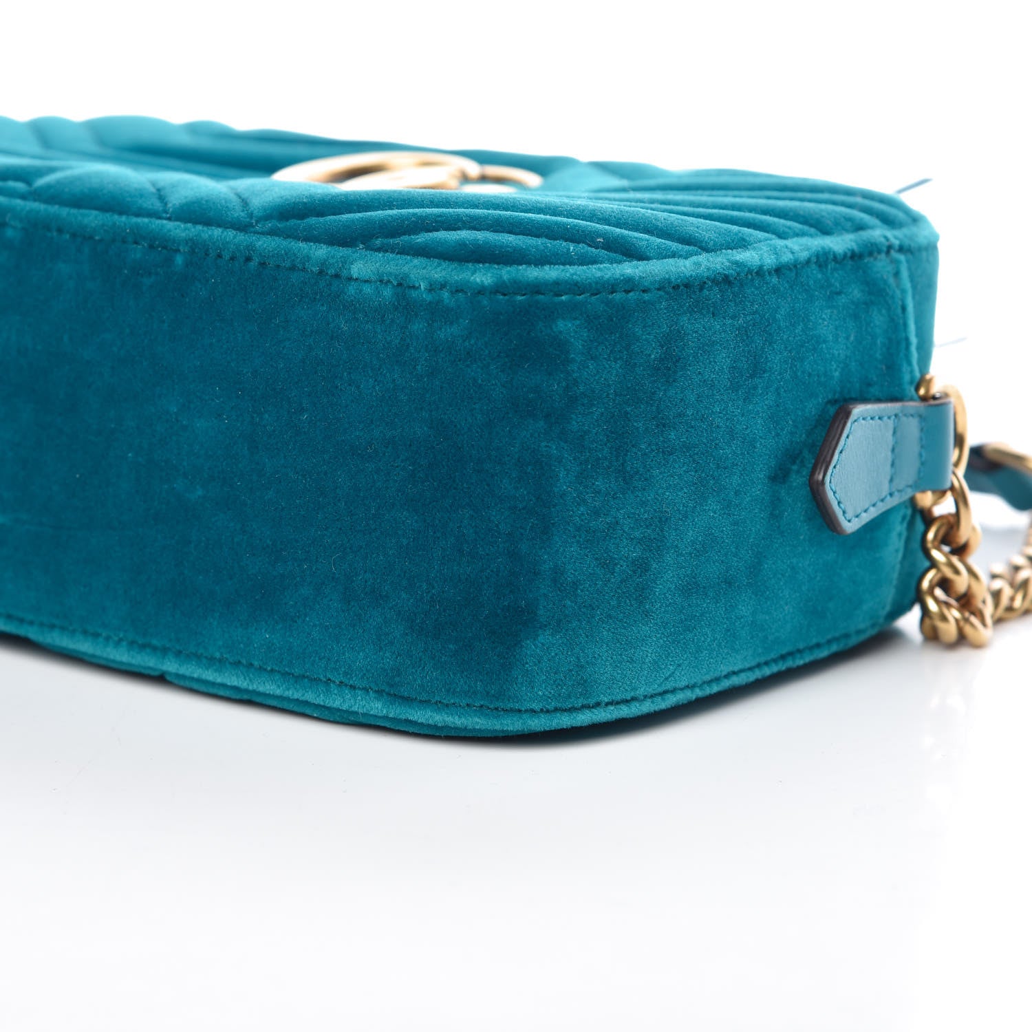 Gucci Velvet Matelasse Small GG Marmont Chain Shoulder Bag Pavone Cyan 9 of 11